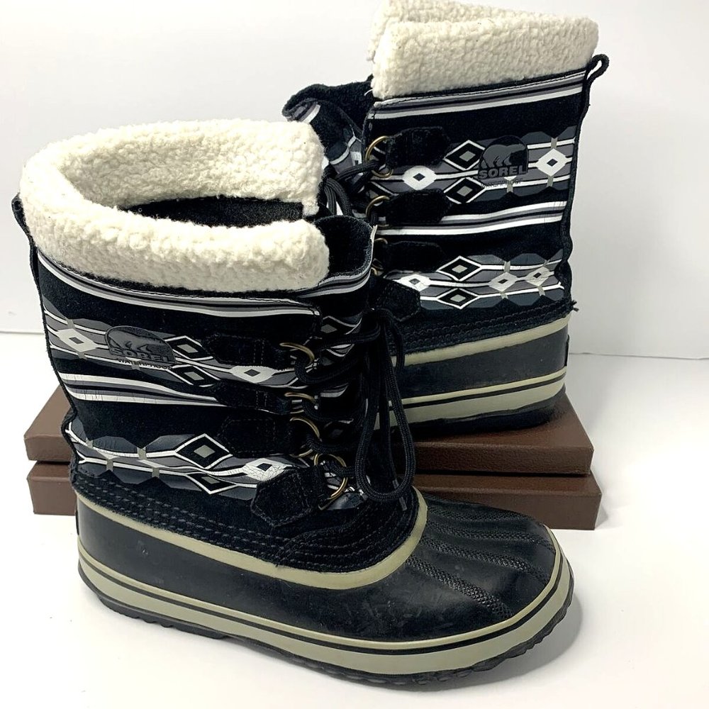 Sorel 1964  Duck Boots Womens Aztec Black Winter Waterproof Lined Insulated